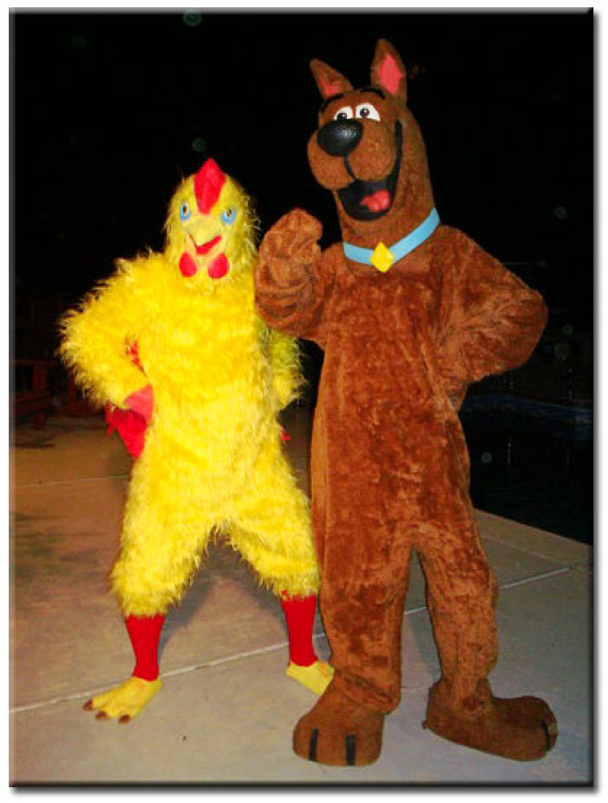 Chicken and detective dog costumed character rental in Raleigh
